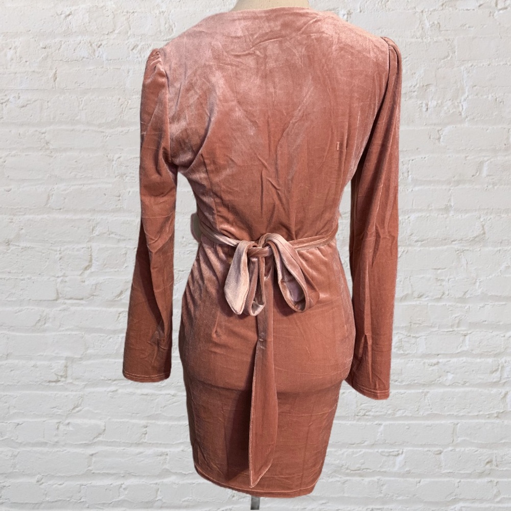 ❌DONATED❌Blush Pink Crushed Velvet Ruffled Detail Tie Waist Lined Dress - Picture 7 of 14